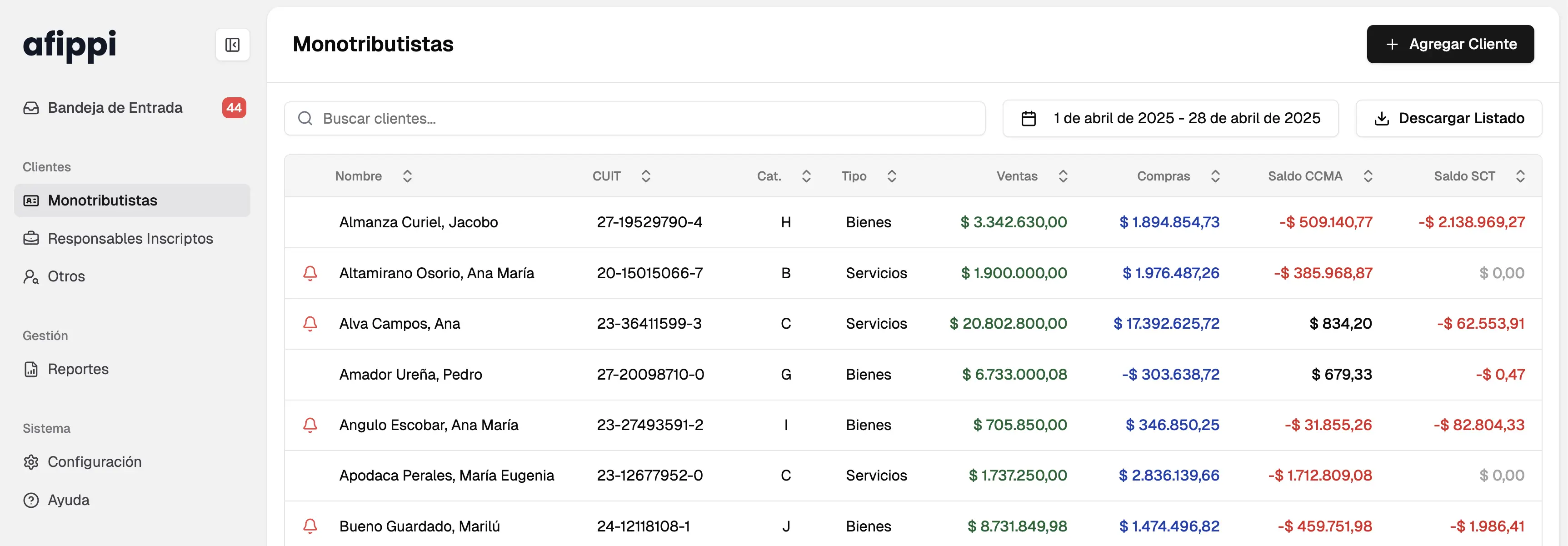 Afippi app screenshot